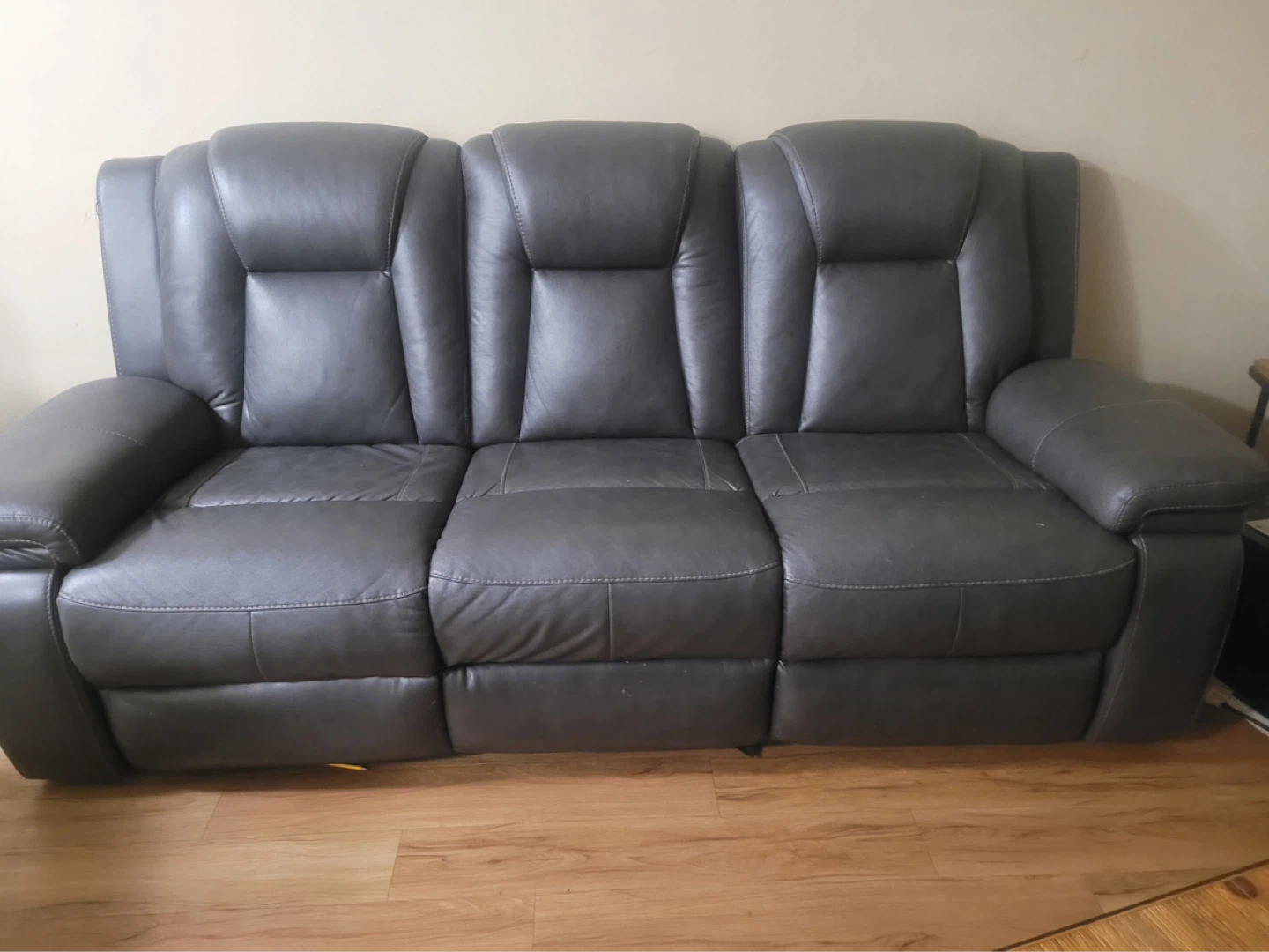 Grey Leather Reclining Sofa - photo 2