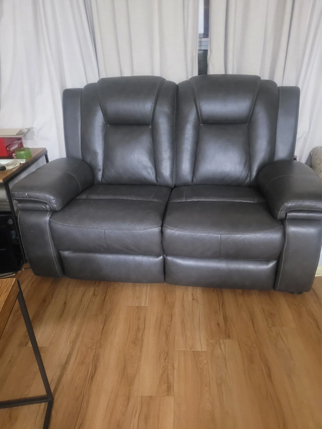 Grey Leather Reclining Sofa