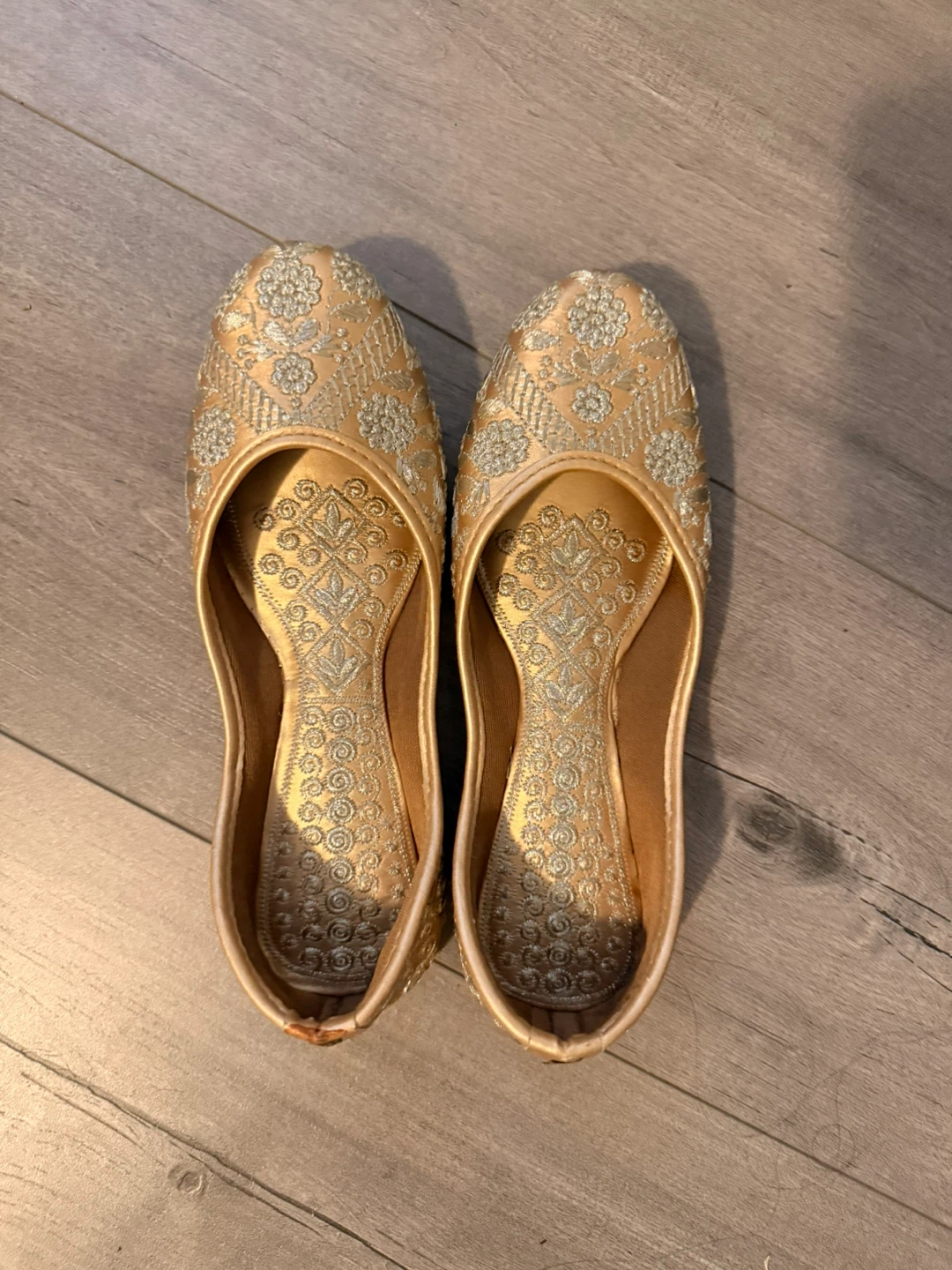 Gold embroidered flat shoes