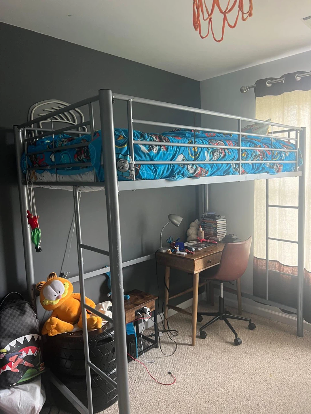 Silver Metal Loft Bed Frame