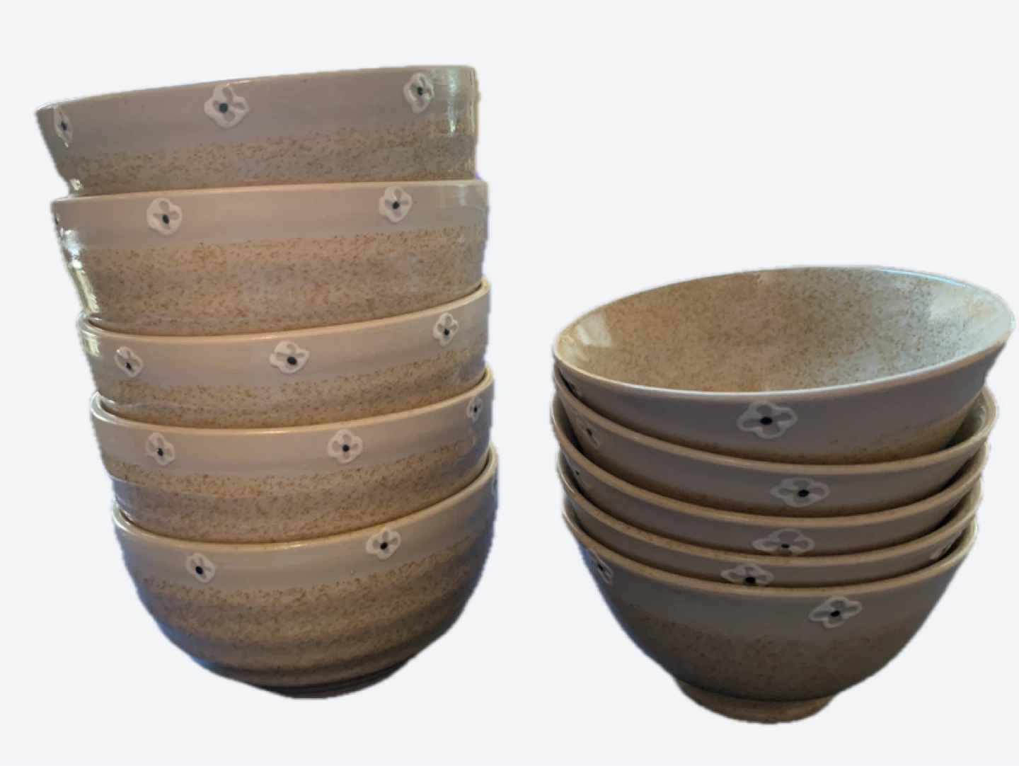 Set of 10 Beige Ceramic Bowls with Flower Detail - photo 2