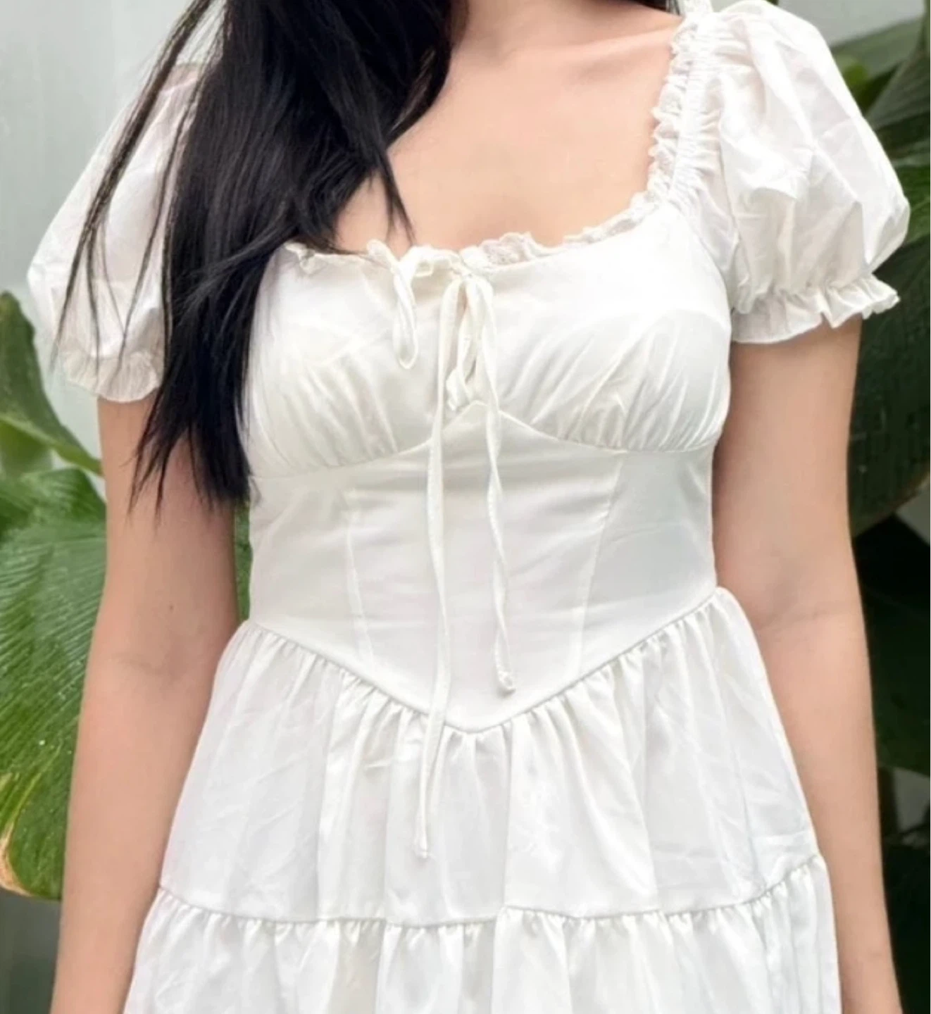 White Puff Sleeve Tiered Mini Dress - photo 3