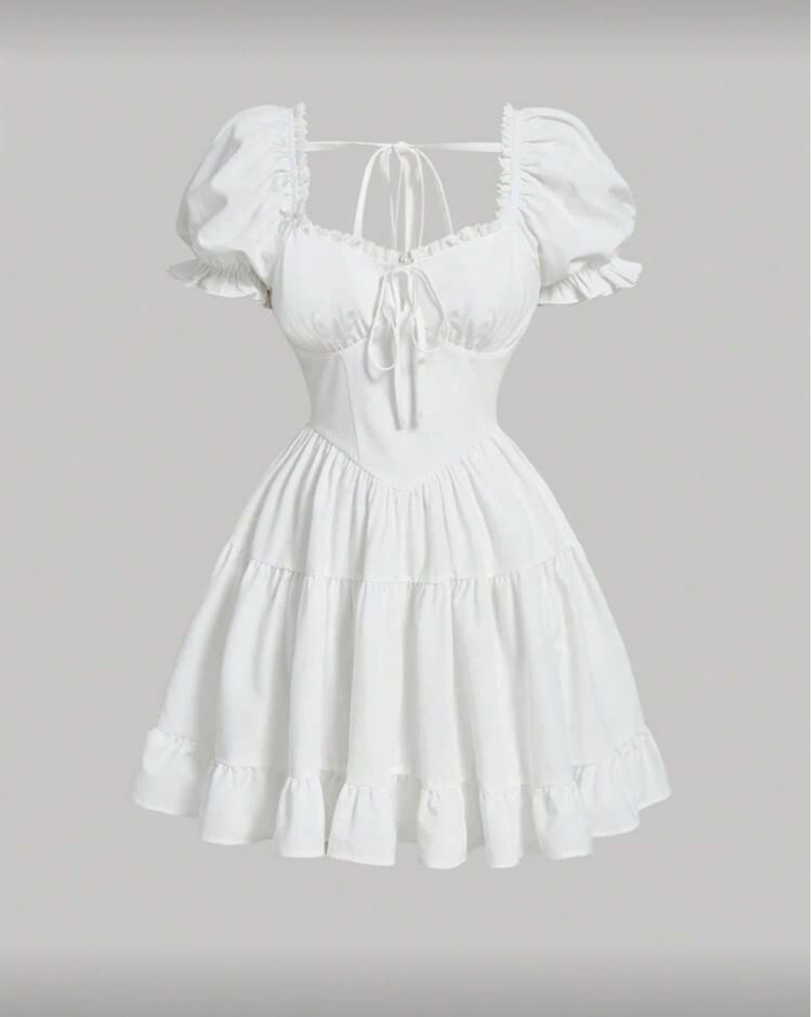 White Puff Sleeve Tiered Mini Dress