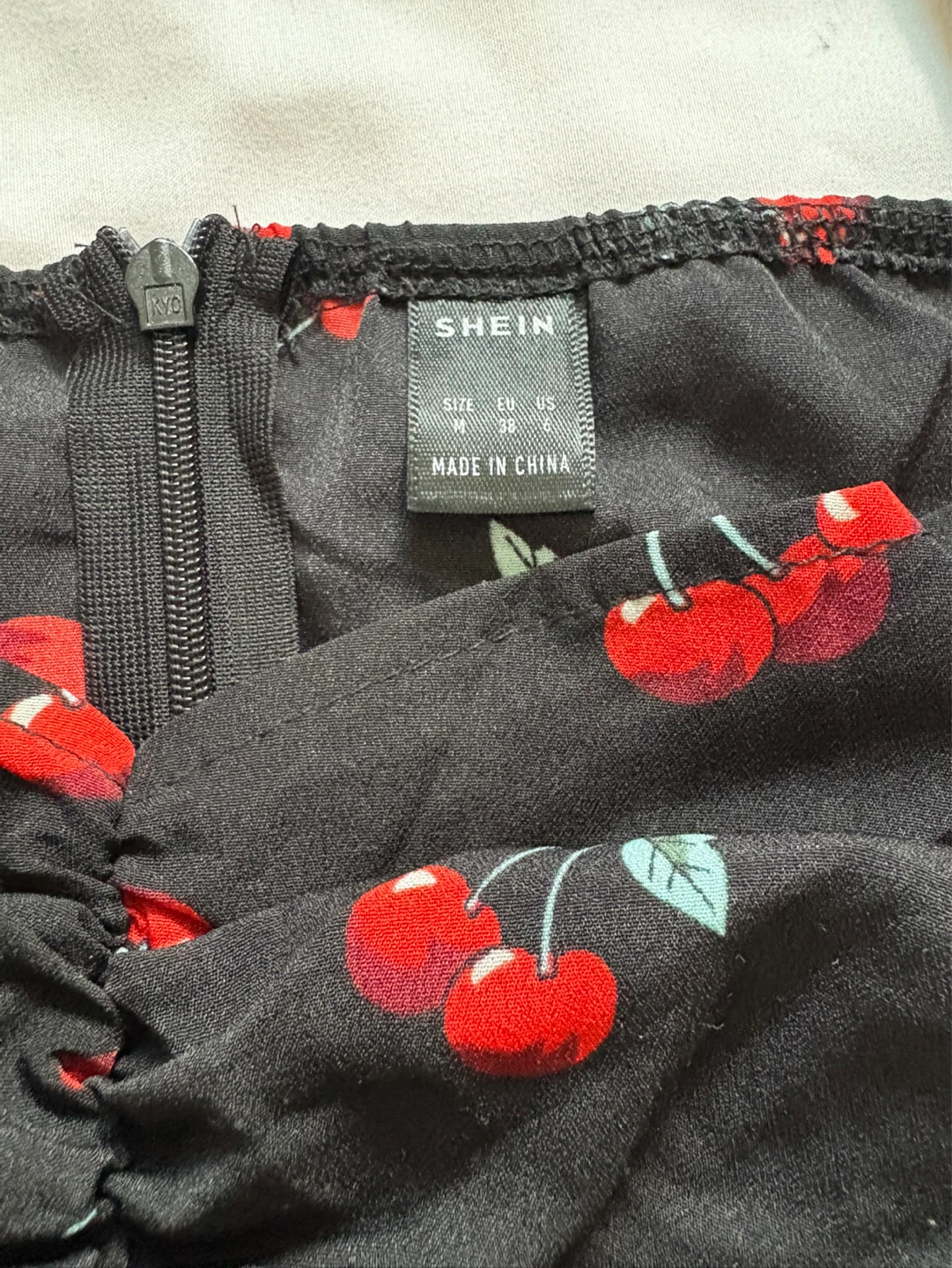 SHEIN Black Cherry Print Puff Sleeve Dress - Size M - photo 3