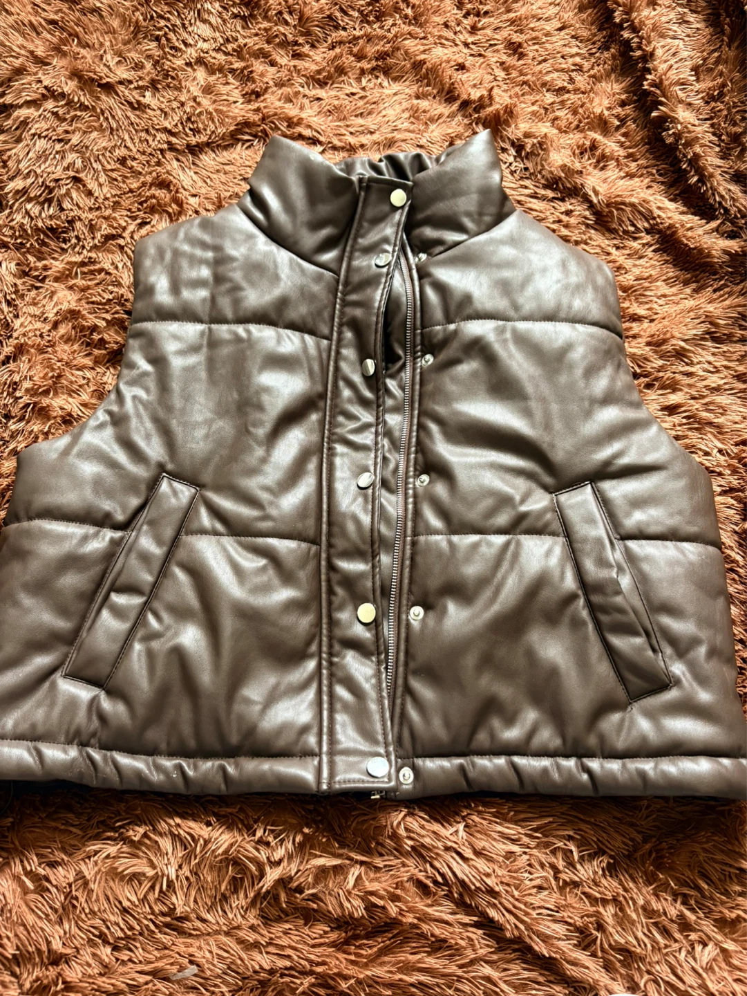 Forever 21 Brown Faux Leather Puffer Vest - Size L