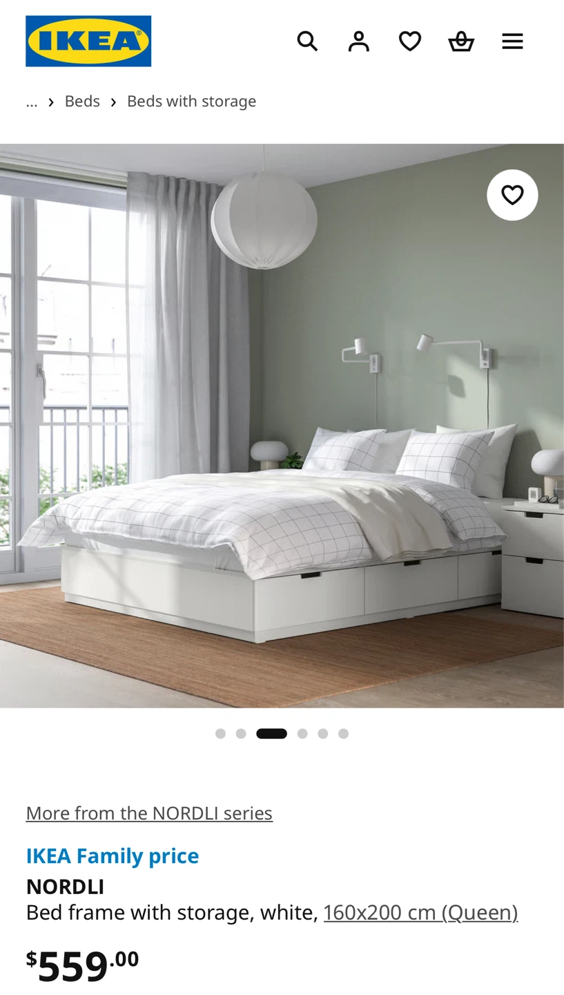 IKEA NORDLI Bed Frame with Storage - White - Queen