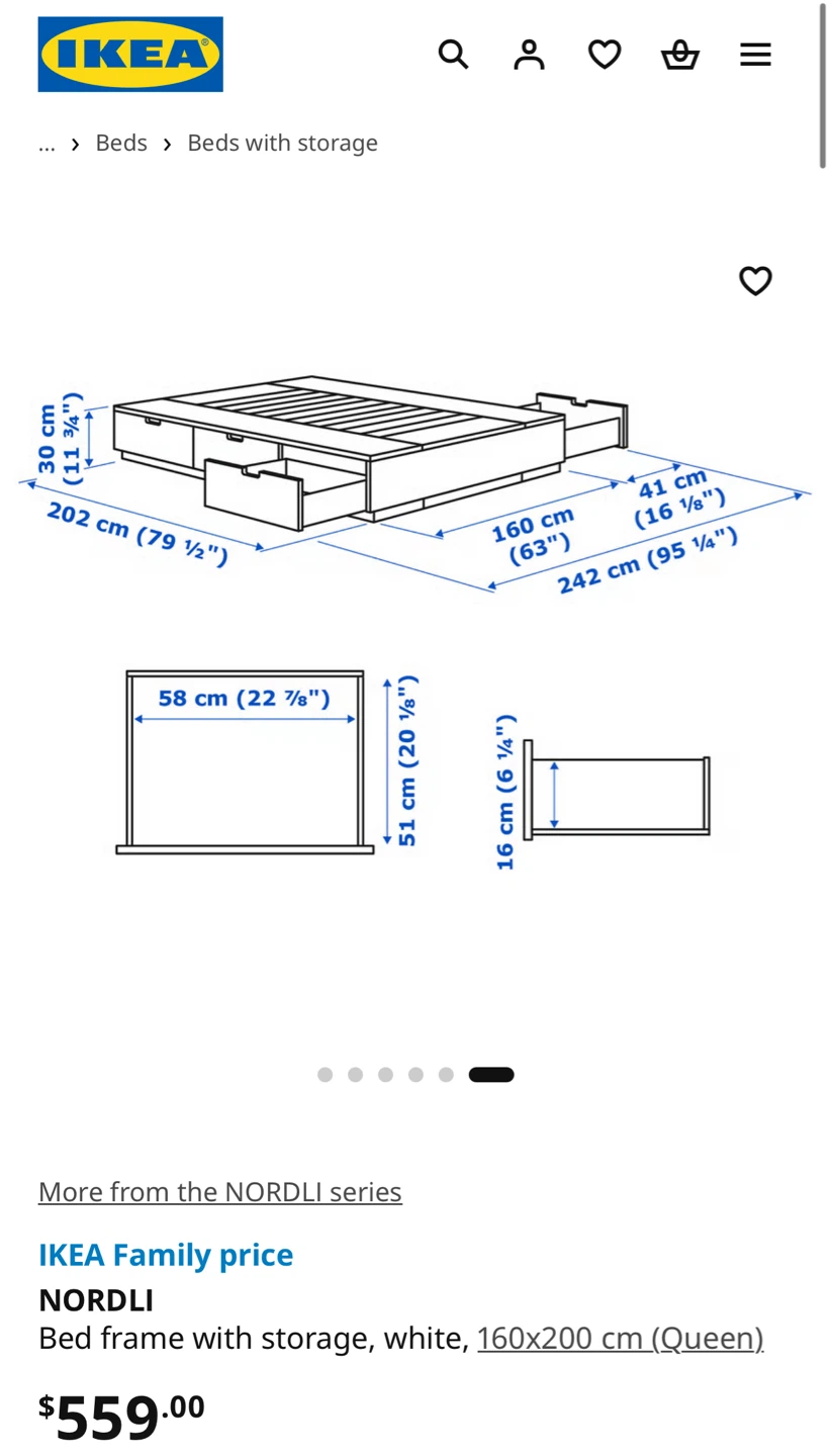 IKEA NORDLI Bed Frame with Storage - White - Queen - photo 2
