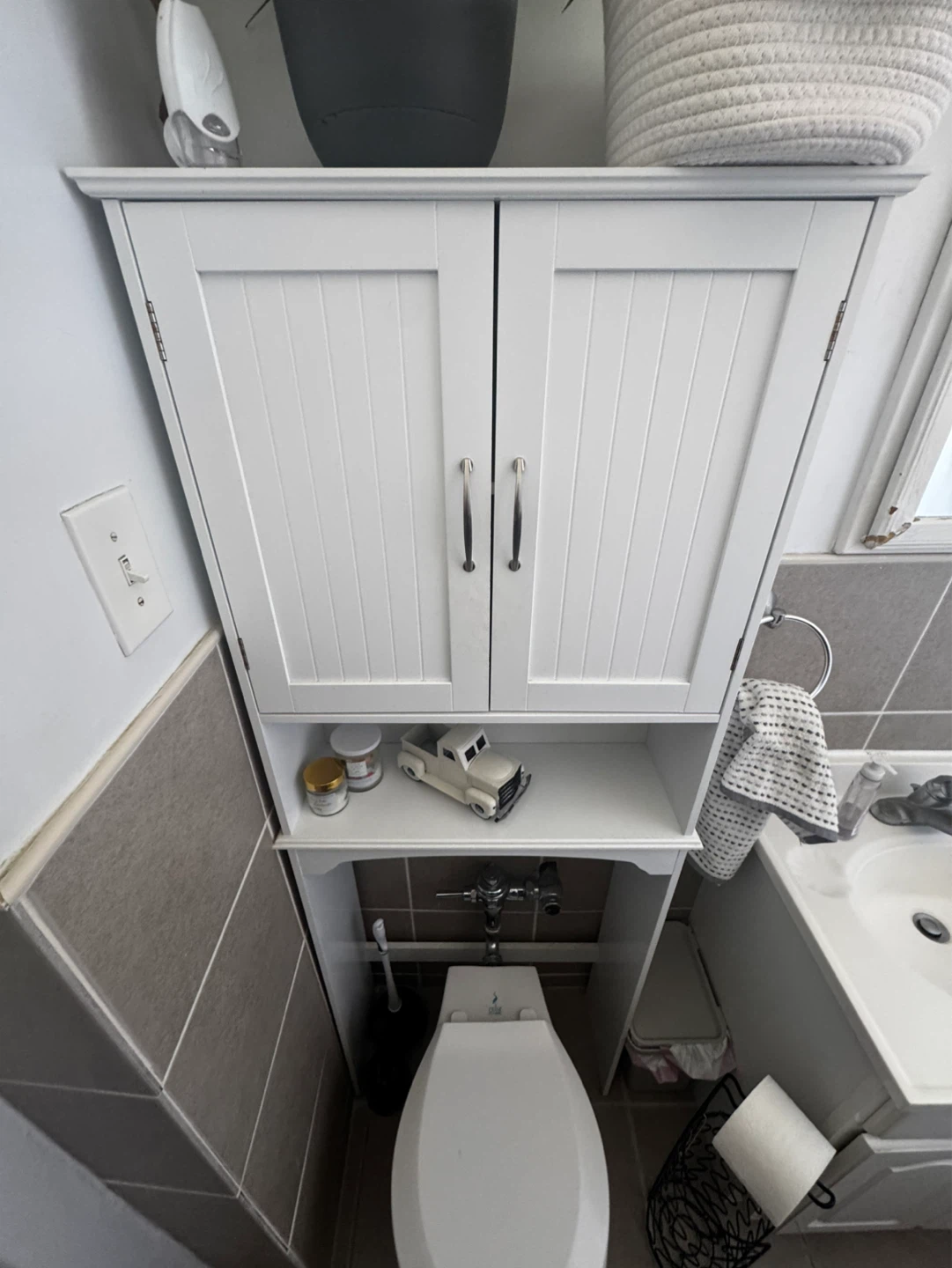 White Over-the-Toilet Storage Cabinet with Doors - photo 4
