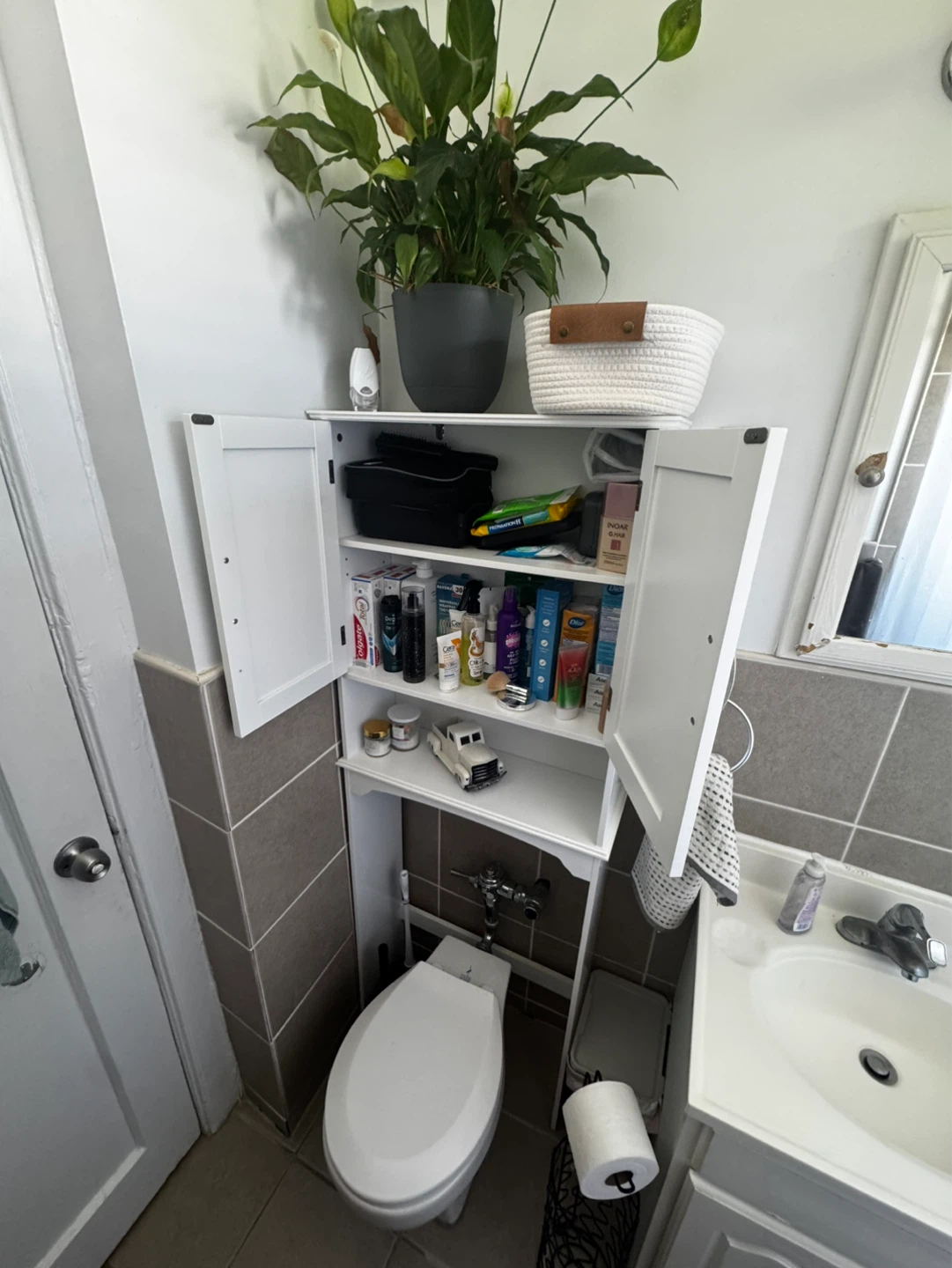 White Over-the-Toilet Storage Cabinet with Doors - photo 3