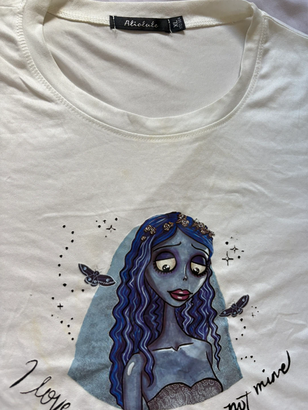 White T-Shirt with Cartoon & Corpse Bride Graphics - photo 5