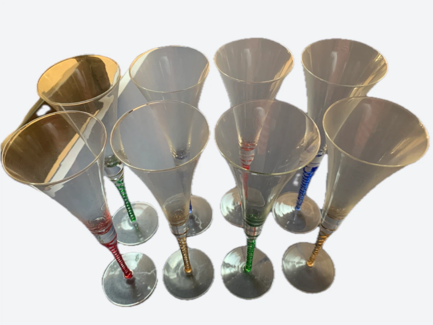 Set of 8 Champagne Flutes with Coloured Stems - photo 2