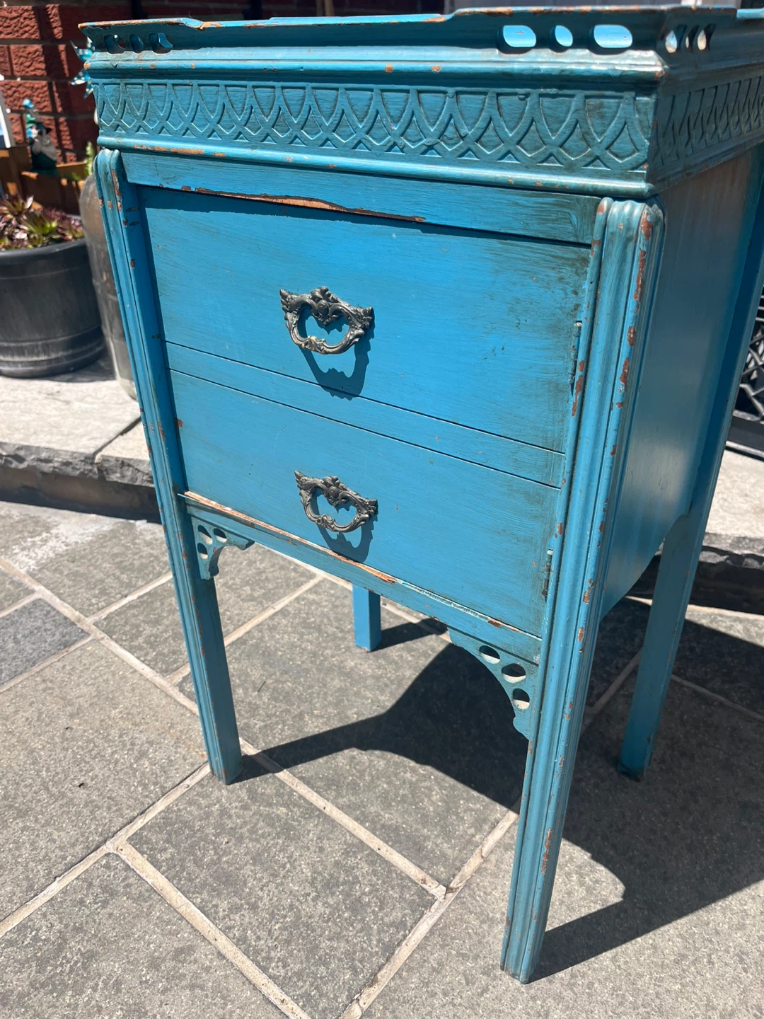 Vintage Blue Accent Cabinet with Drawers