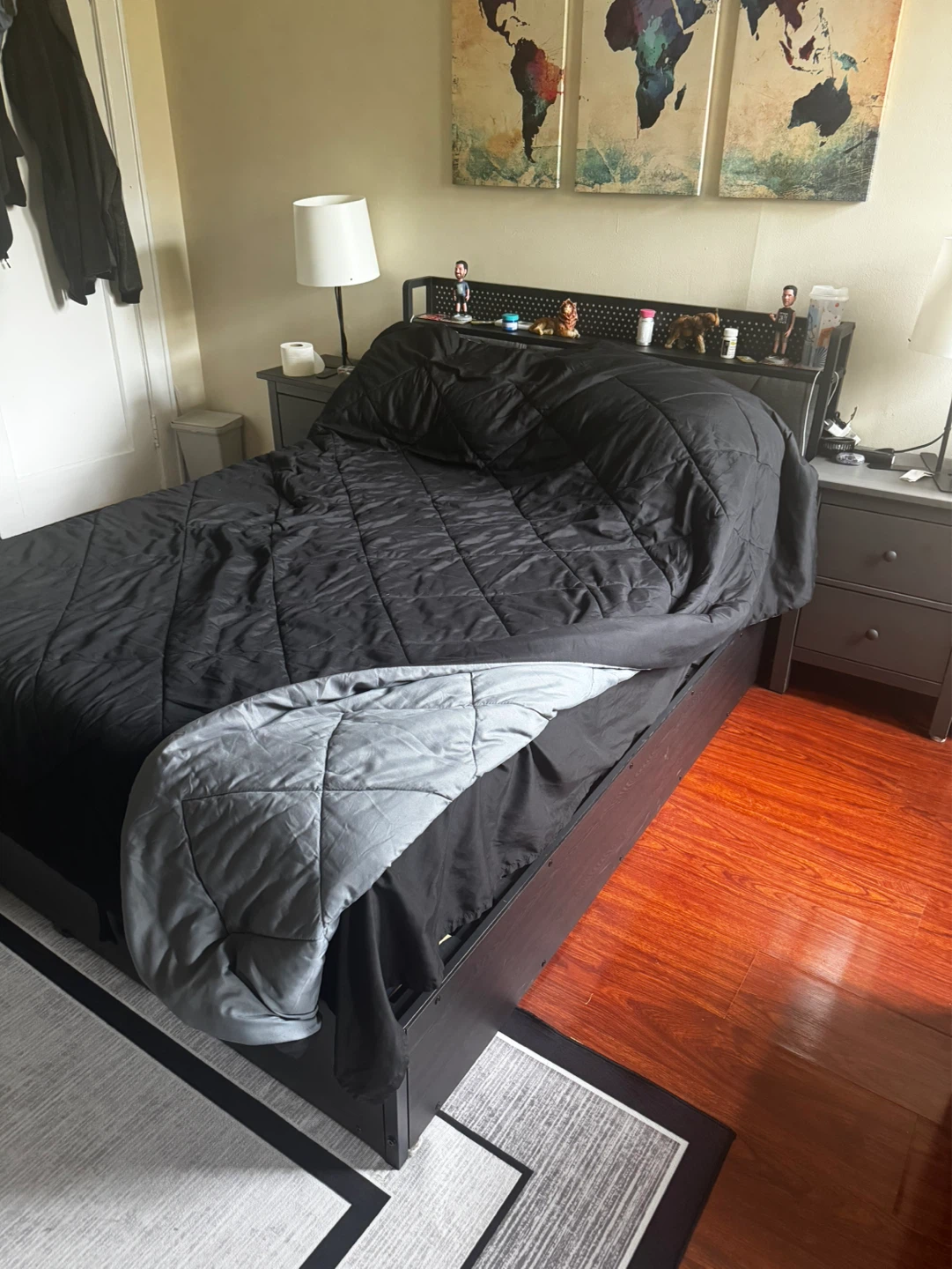 Dark Wood Storage Bed Frame (metal)
