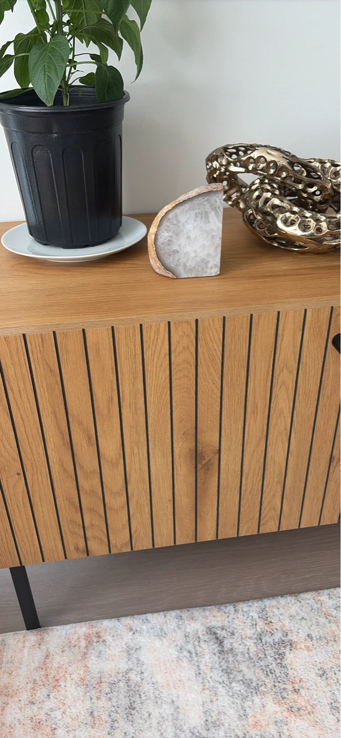 Oak Media Console with Slatted Doors - photo 2