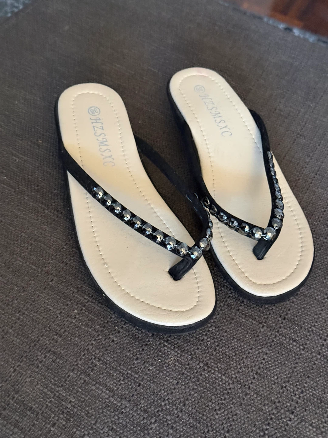 Black Embellished Flip Flops