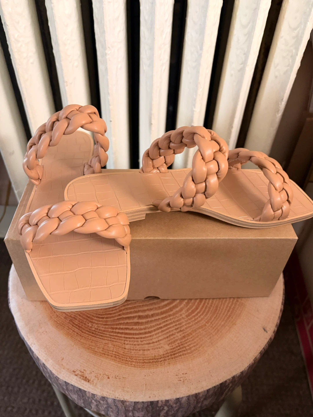Tan Braided Slide Sandals