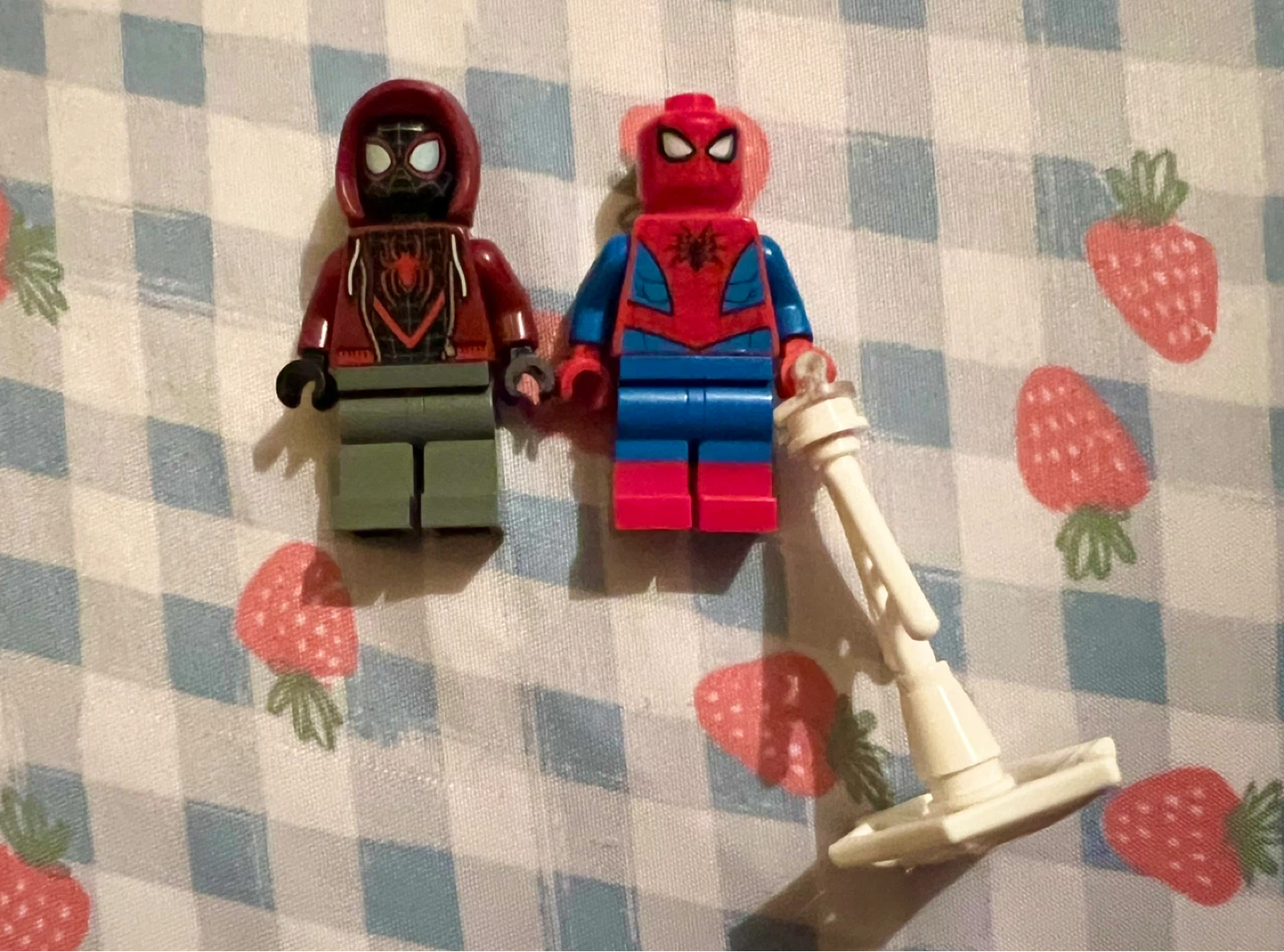 LEGO Spider-Man and Miles Minifigures with power generator