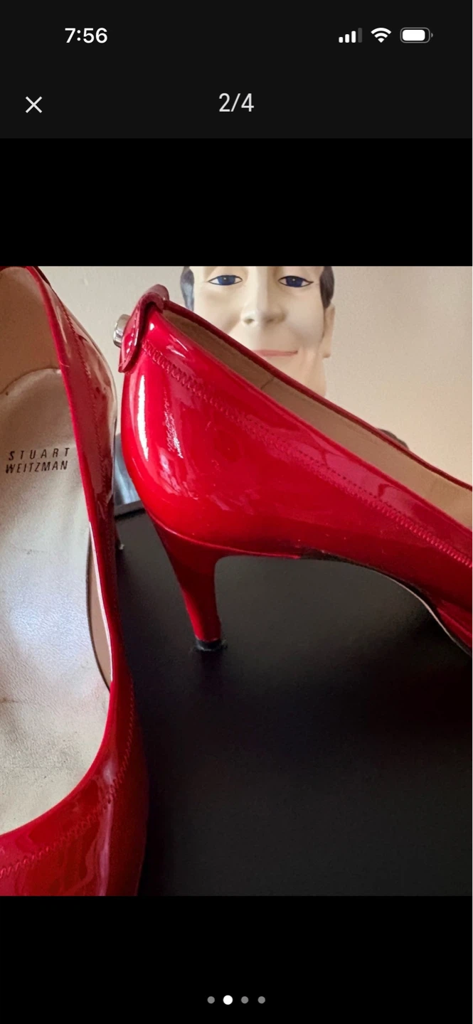 Stuart Weitzman Red Patent Leather Peep-Toe Heels - photo 3