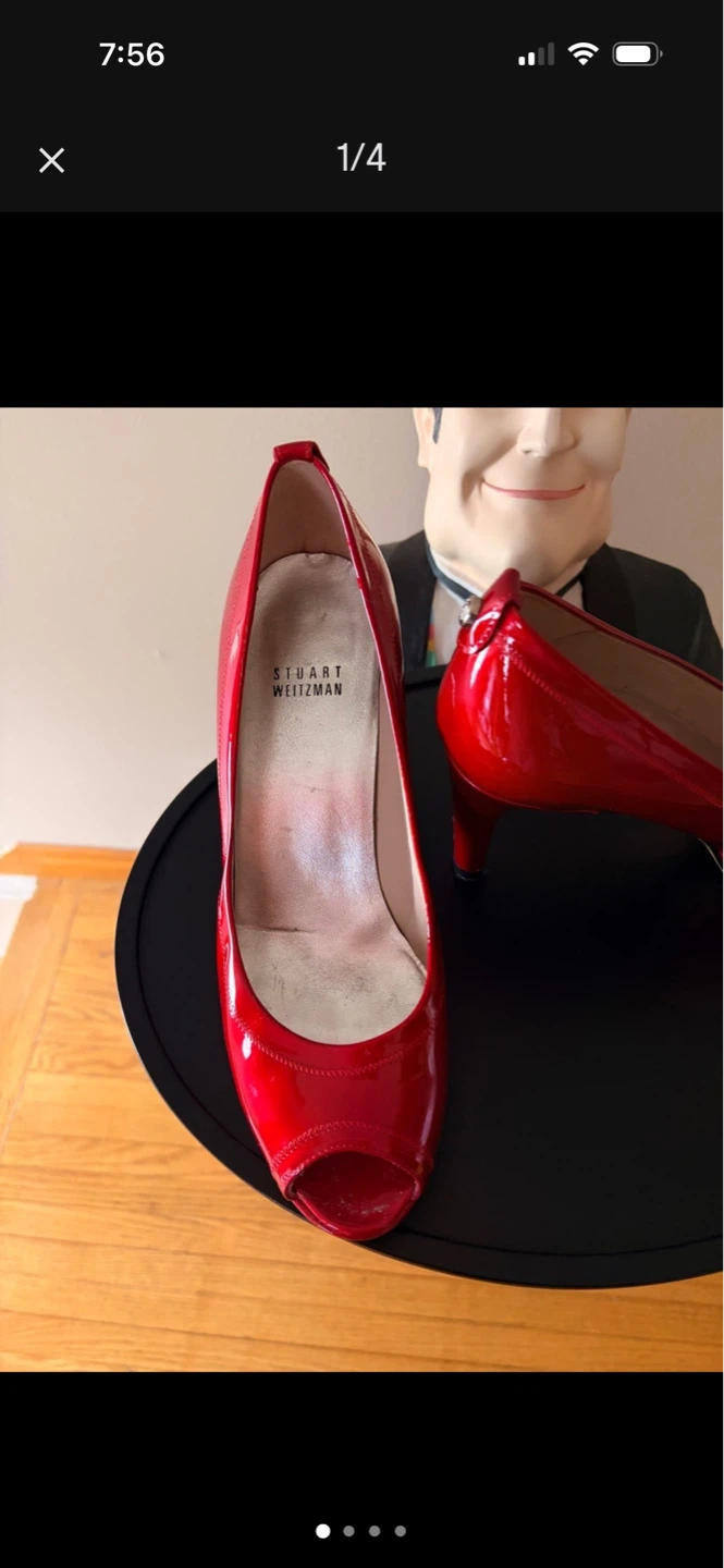 Stuart Weitzman Red Patent Leather Peep-Toe Heels