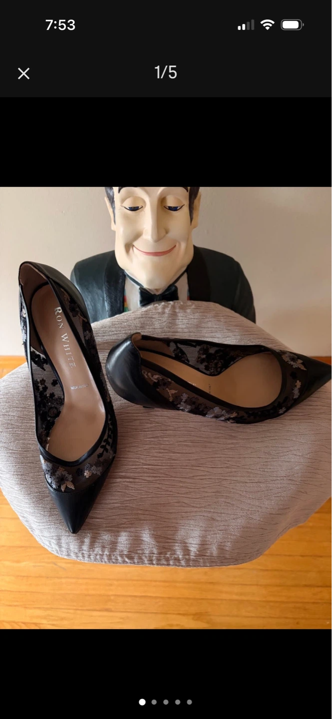 Ron White Black Mesh Floral Heels - Made in Italy