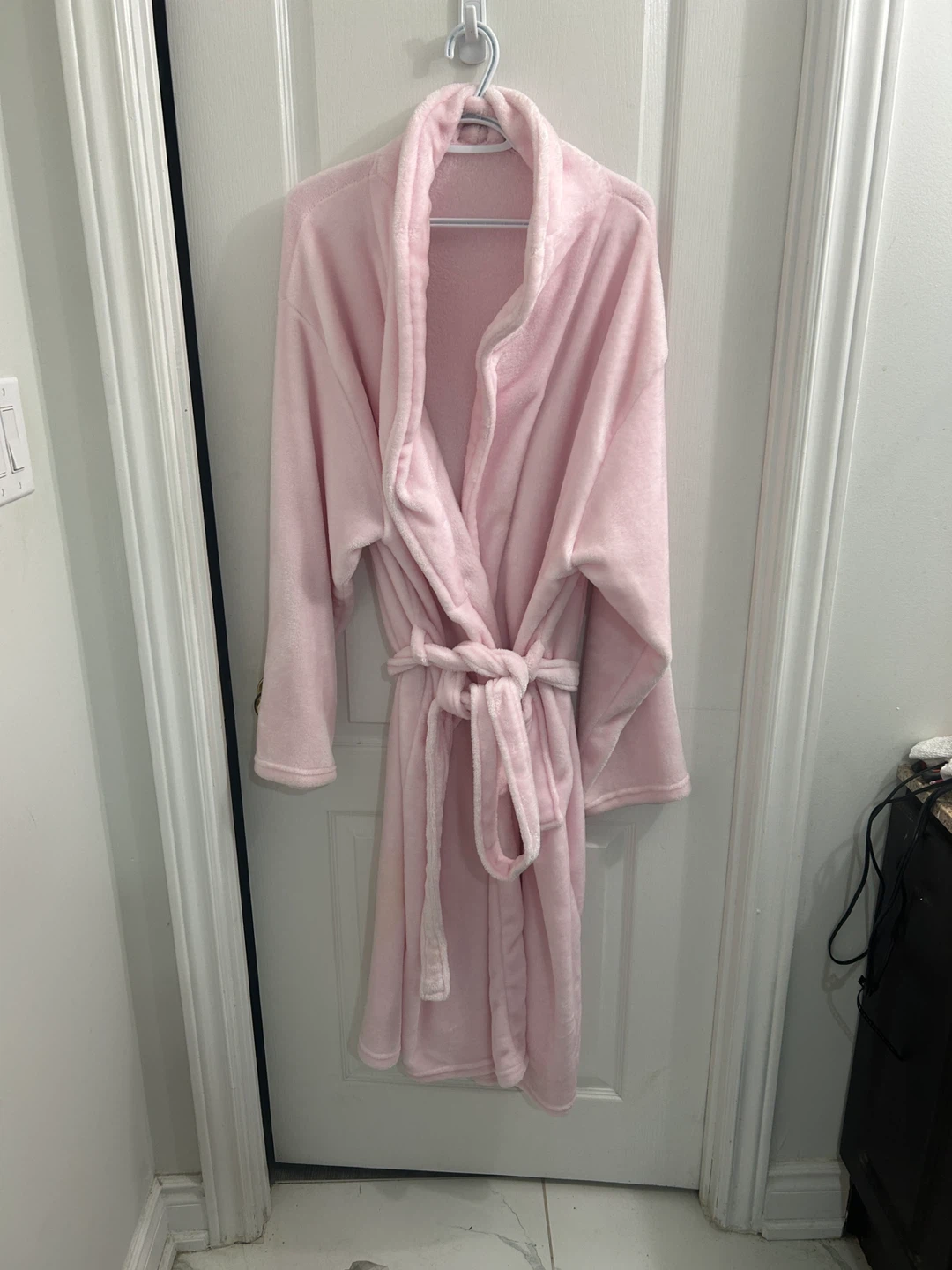 Pink plush robe with belt
