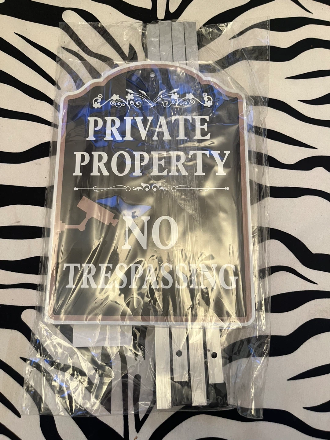 Set of 2 Metal No Trespassing Signs Private Property with Stake