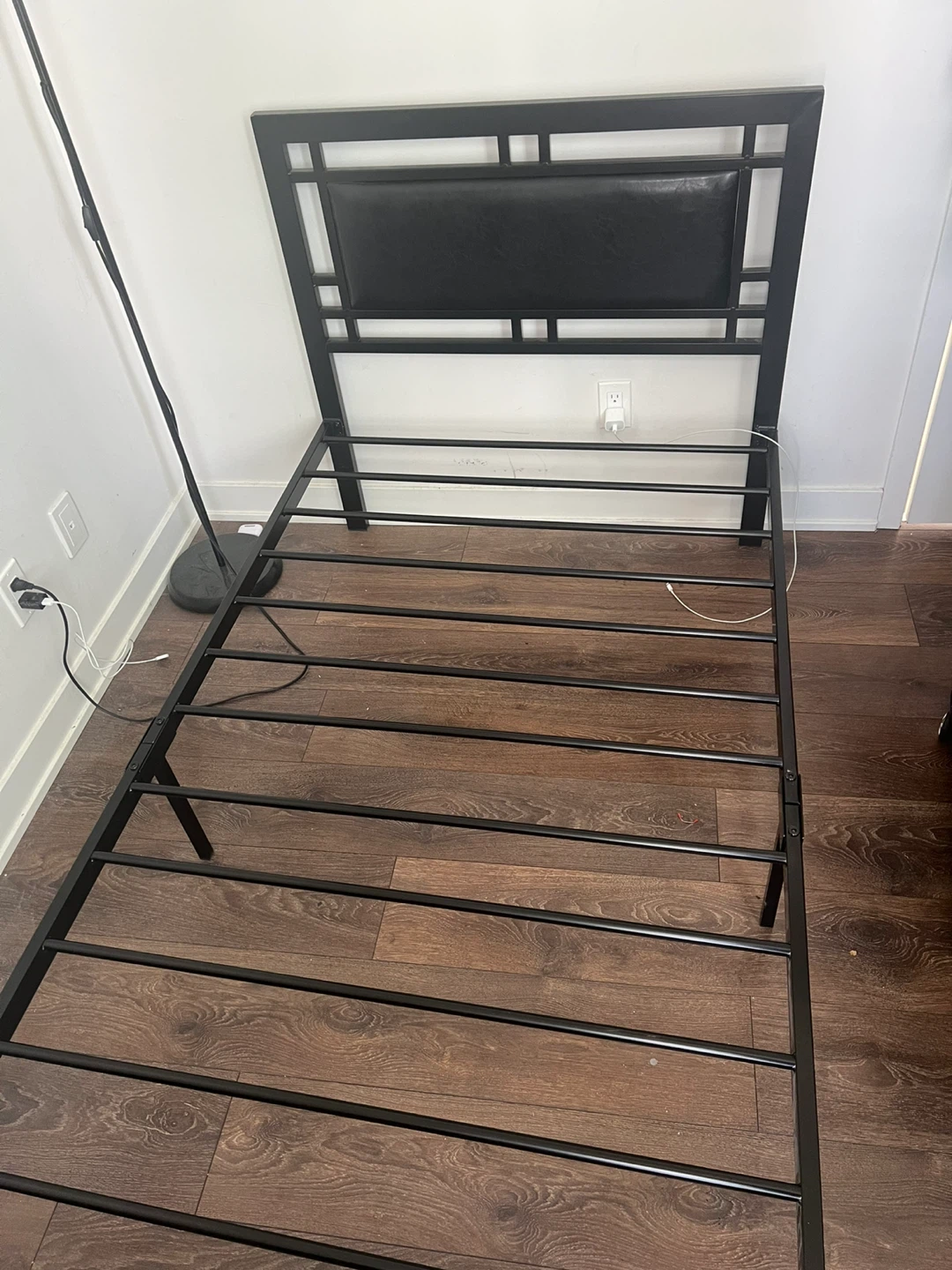 Black Metal Bed Frame with Headboard and Mattress