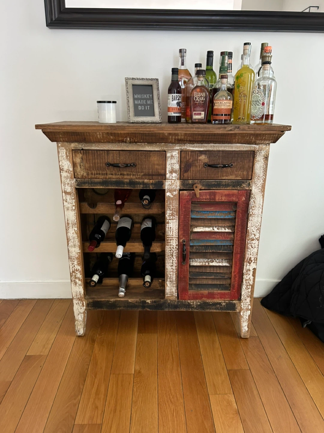 Rustic Wooden Wine Cabinet with Shutter Door