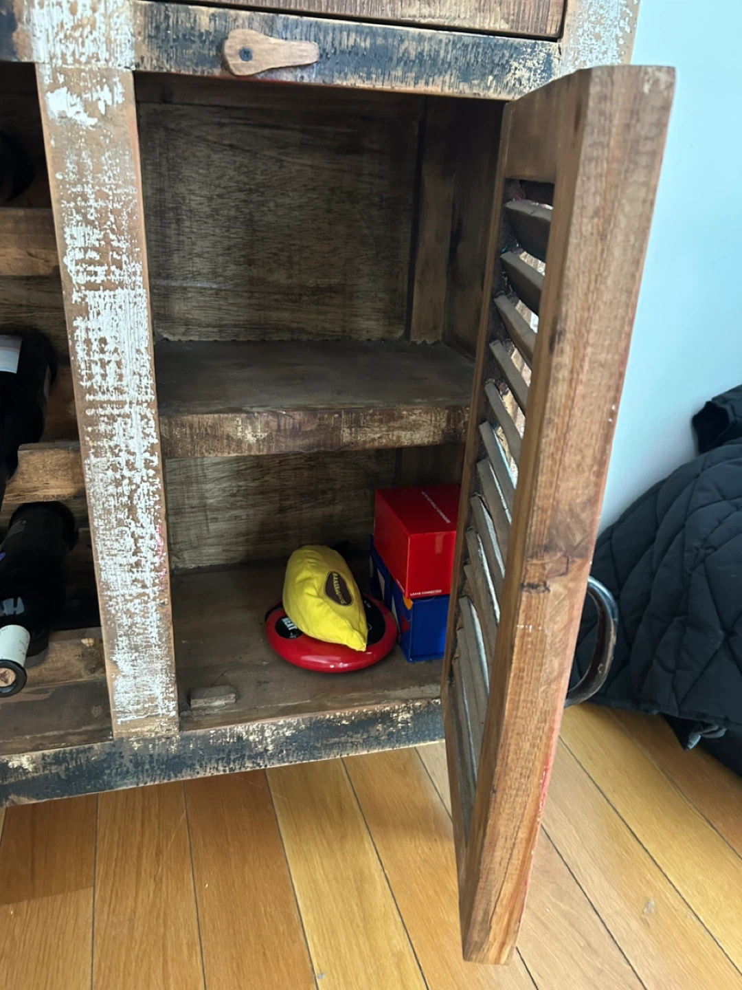 Rustic Wooden Wine Cabinet with Shutter Door - photo 2