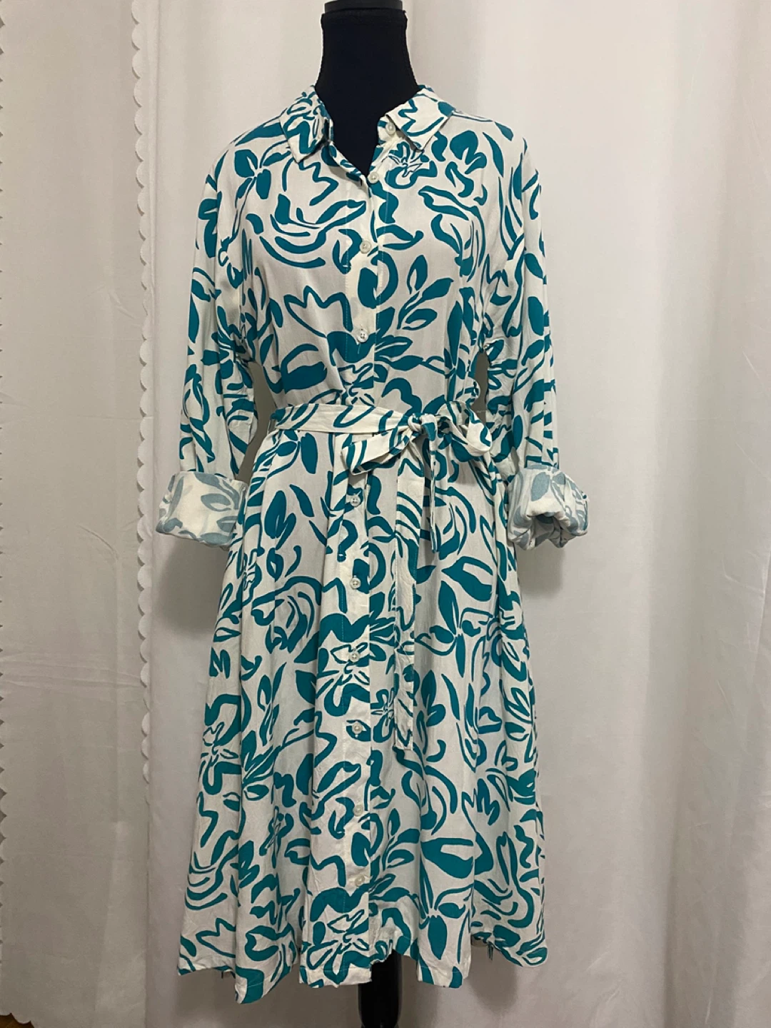 Threadbare Teal Floral Print Shirt Dress Size L