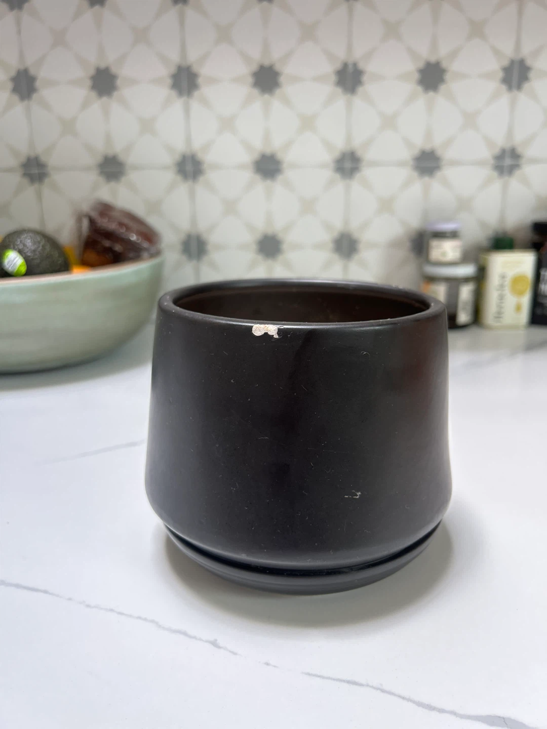 Black Ceramic Planter Pot with Saucer
