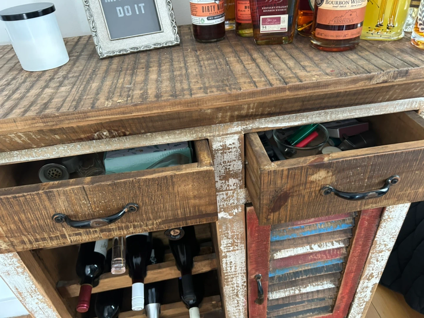 Rustic Wooden Wine Cabinet with Shutter Door - photo 3