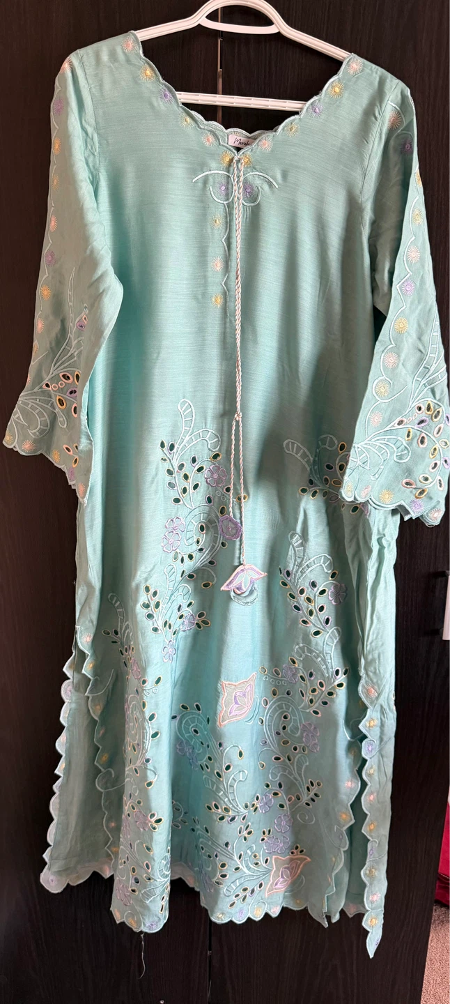 Teal Embroidered Kurti with Dupatta