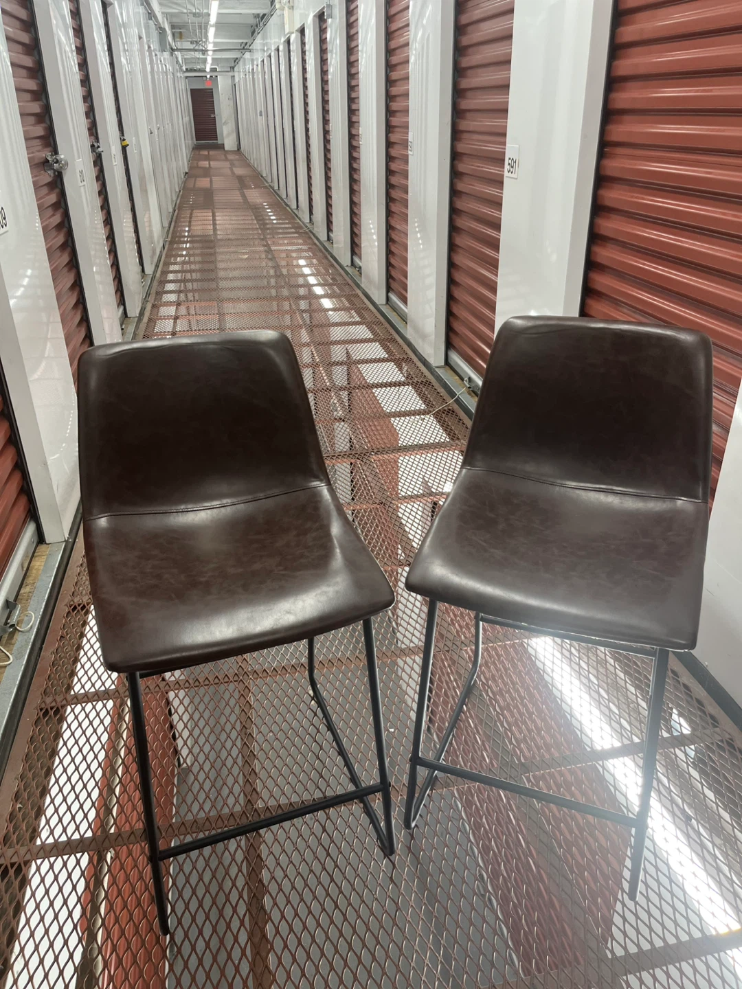 Set of 2 Brown Faux Leather Bar Stools - photo 2