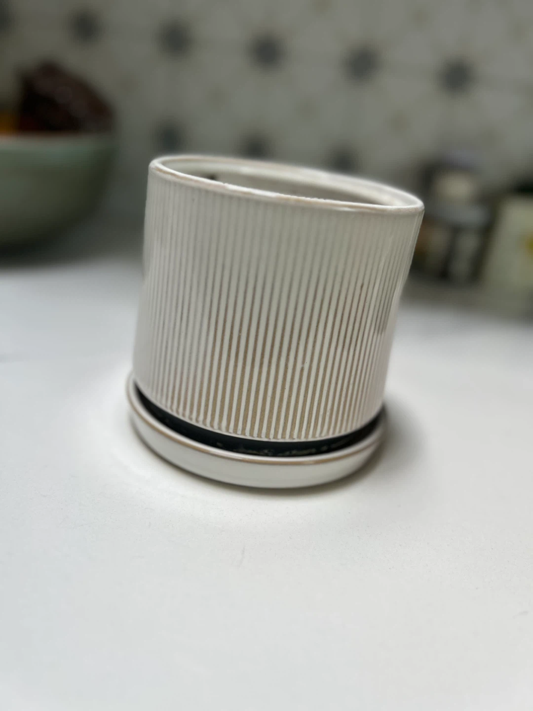 White Ceramic Planter with Saucer