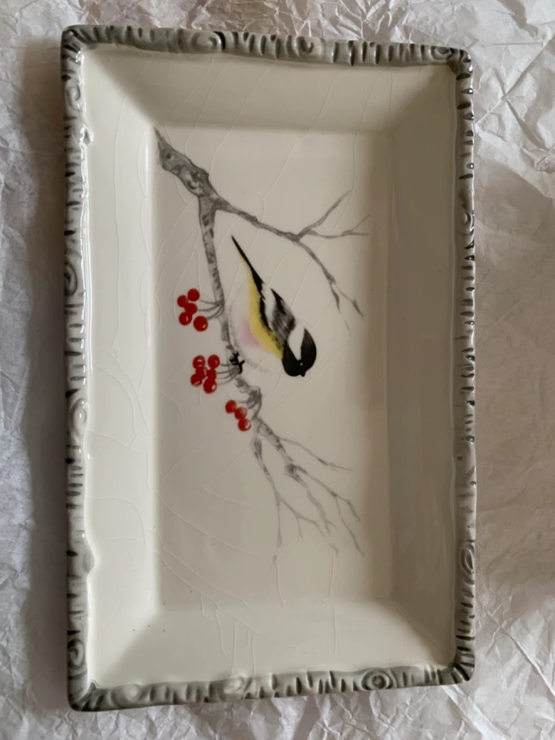 Ceramic Butter Dish with Bird Design