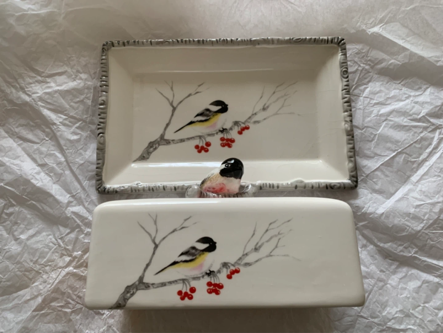 Ceramic Butter Dish with Bird Design - photo 3