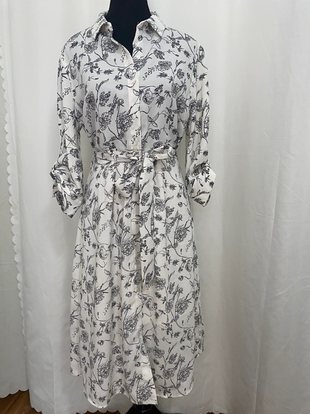 Wardrobe Floral Print Button-Up Shirt Dress Size L