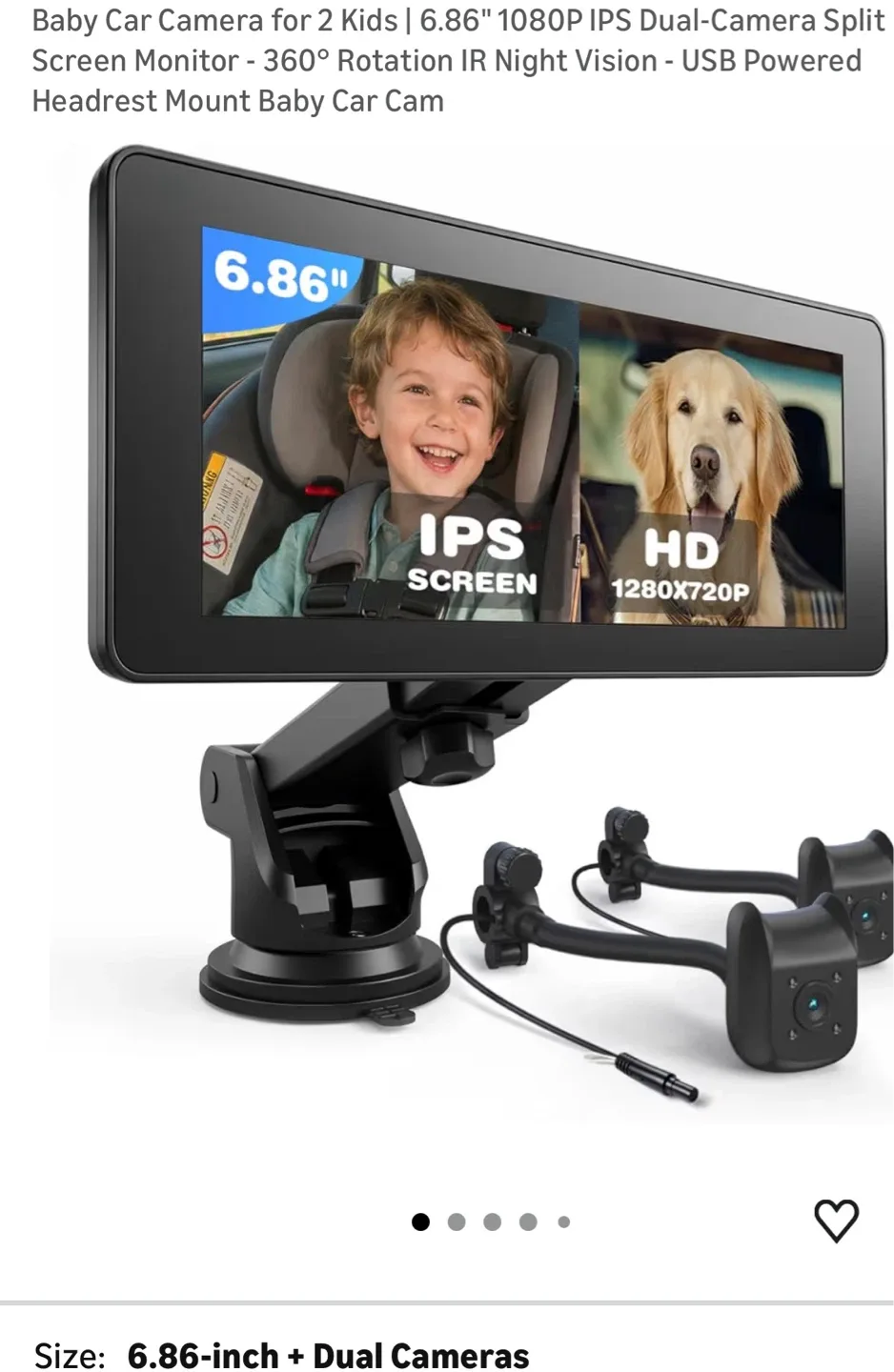 Baby Car Camera System 6.86" Split Screen Dual Camera B2C