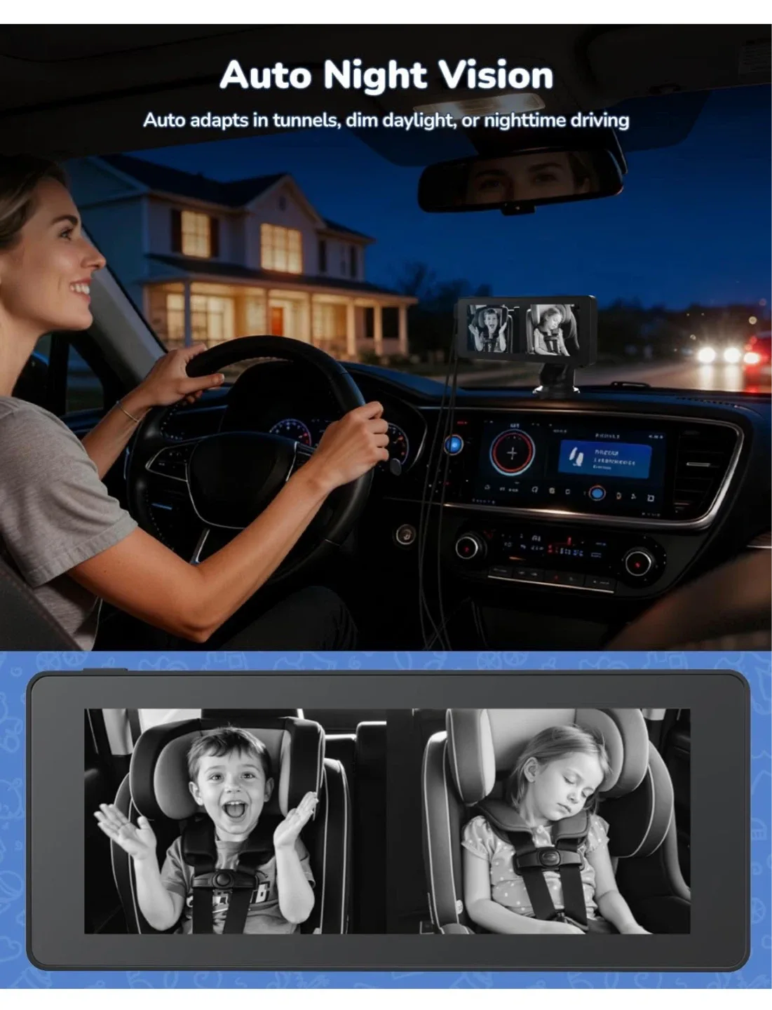 Baby Car Camera System 6.86" Split Screen Dual Camera B2C - photo 4