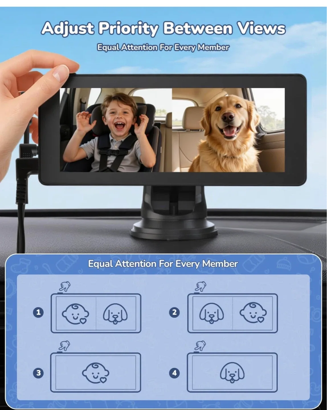 Baby Car Camera System 6.86" Split Screen Dual Camera B2C - photo 2