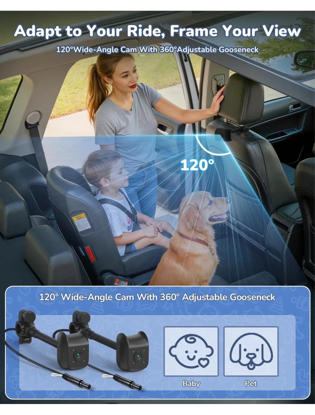 Baby Car Camera System 6.86" Split Screen Dual Camera B2C - photo 3