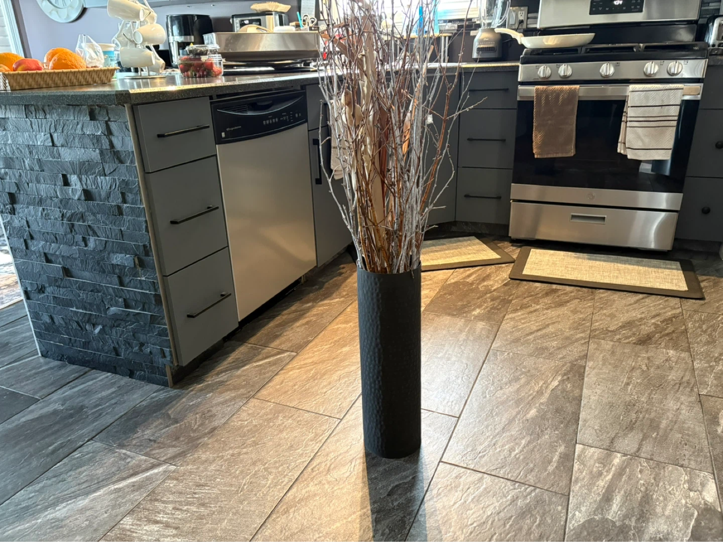 Tall Black Textured Vase with Decorative Branches - photo 2