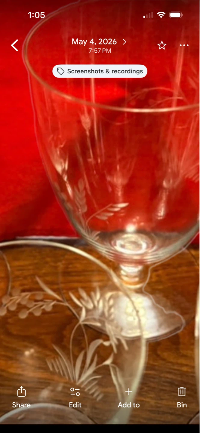 Set of 8 Etched Glass Goblets