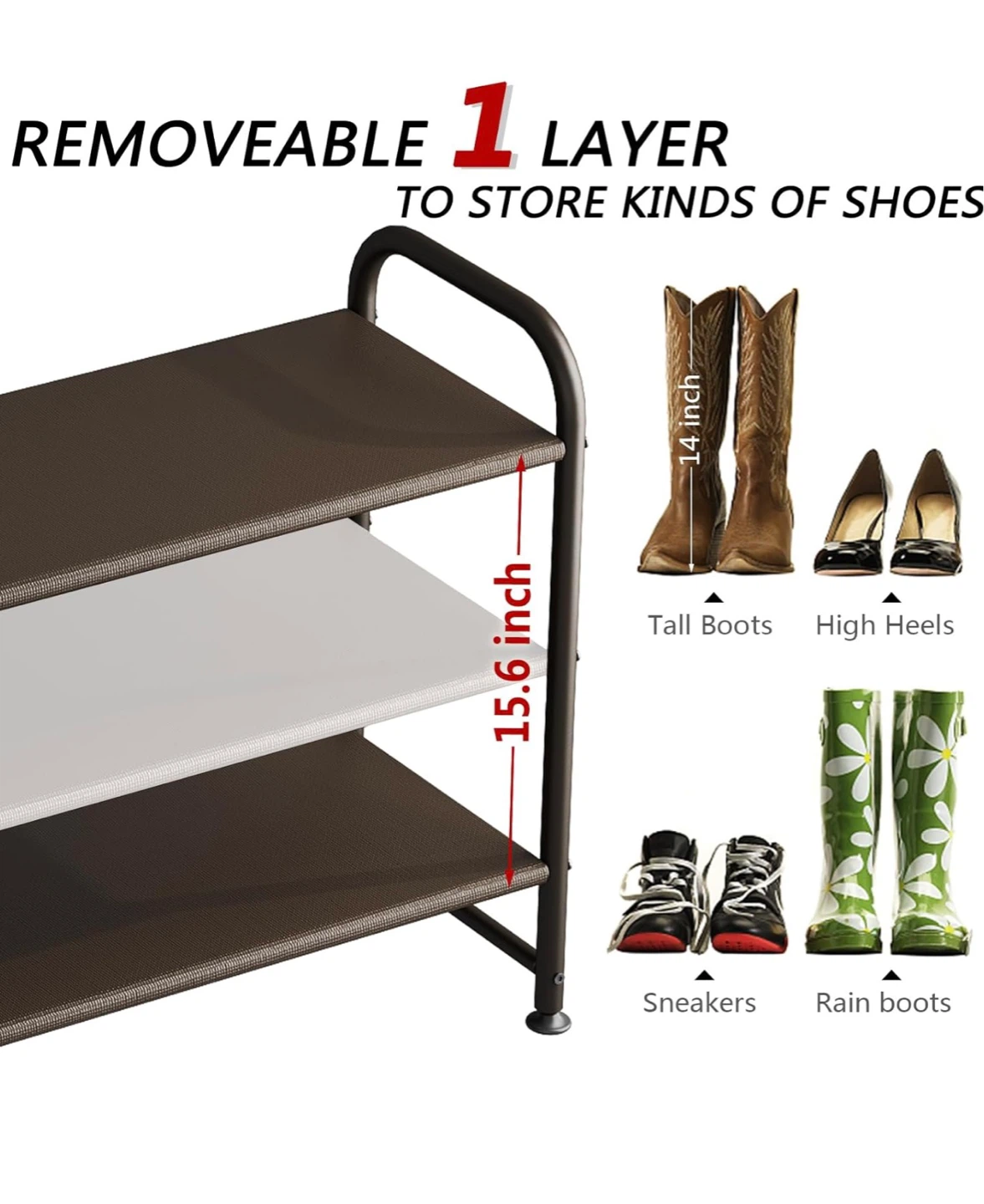 Shoe Rack3Tier Long Storage Organizer Wide Metal Shoe Shelf R3T - photo 5