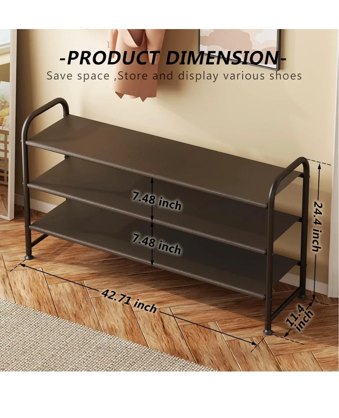 Shoe Rack3Tier Long Storage Organizer Wide Metal Shoe Shelf R3T - photo 3