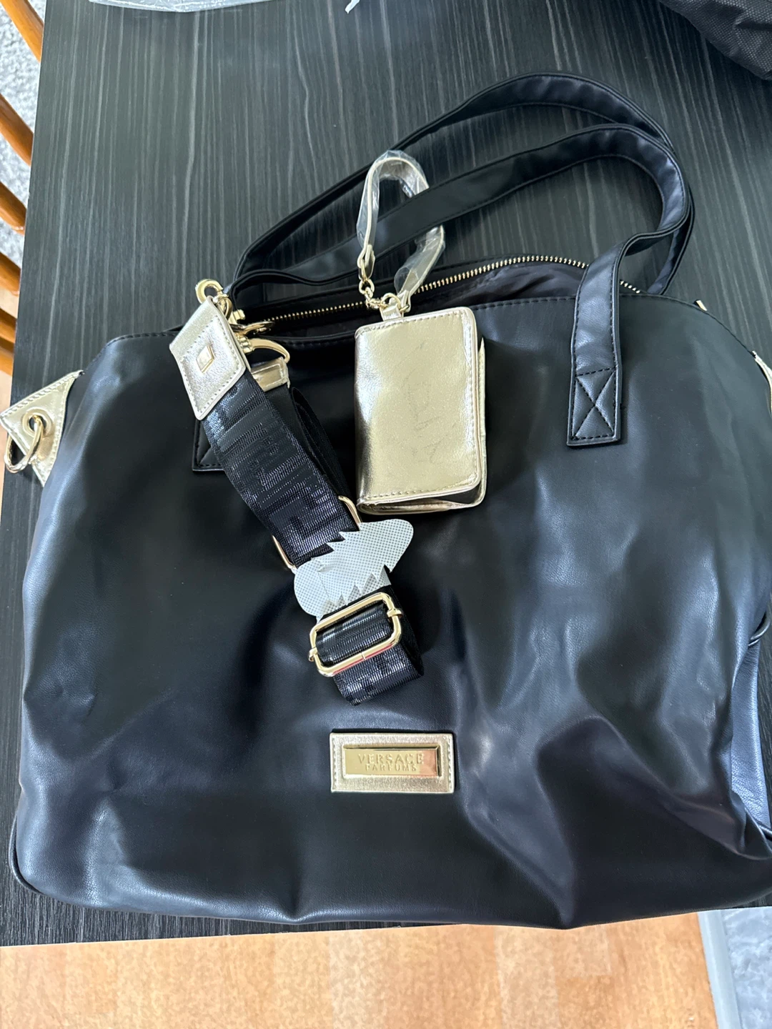 Versace Parfum Black Tote Bag with Gold Pouch - photo 4
