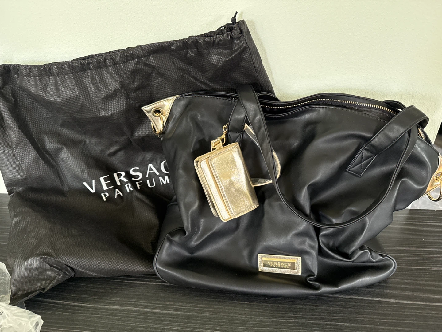 Versace Parfum Black Tote Bag with Gold Pouch - photo 3
