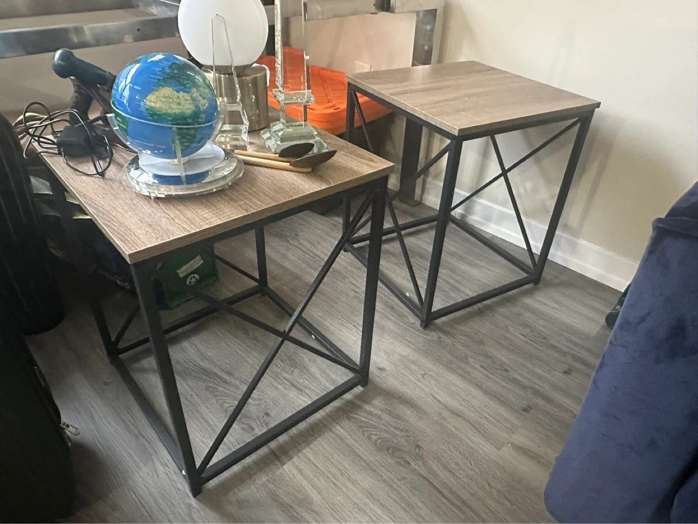 Set of 2 Wood Grain End Tables & 1 Matching Coffee Table