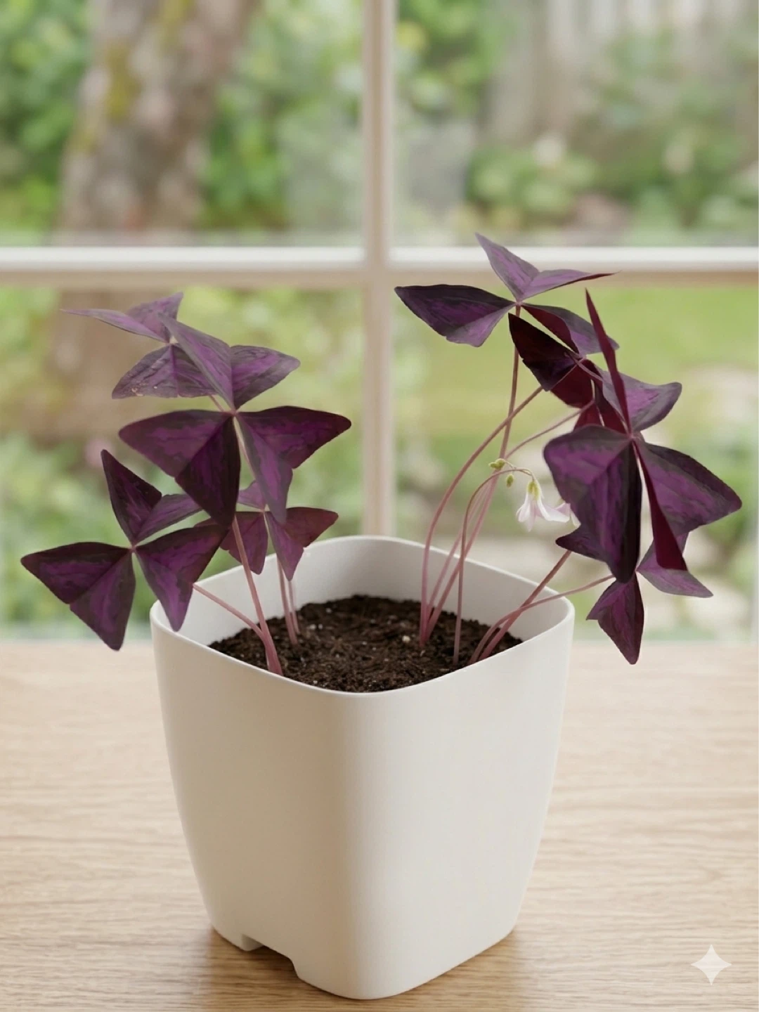 Purple Shamrock Plant in White Pot